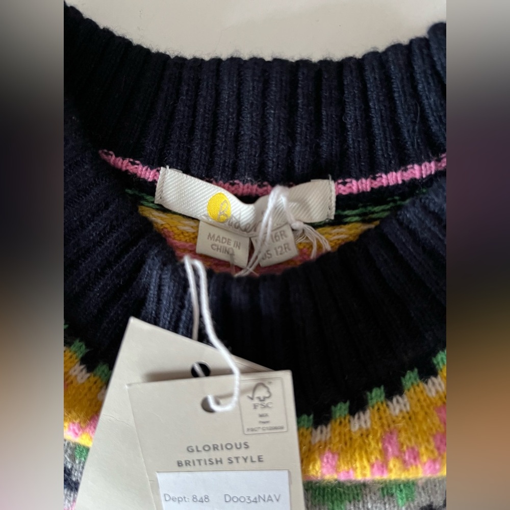 NWT Women’s Boden Millie Fairisle Alpaca Wool knitted sweater dress navy blue 12 - Picture 2 of 6